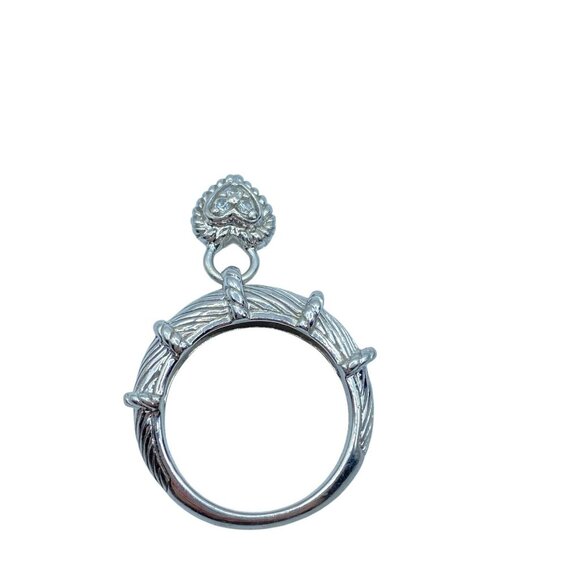 Judith Ripka Sterling Silver 925 Dangling Heart Diamonique Ring Size 7 Designer - Picture 11 of 12